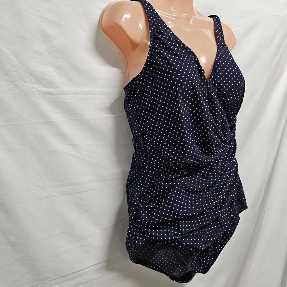Miraclesuit Oceanus One Piece Swimsuit Women Size 18 Blue Dots